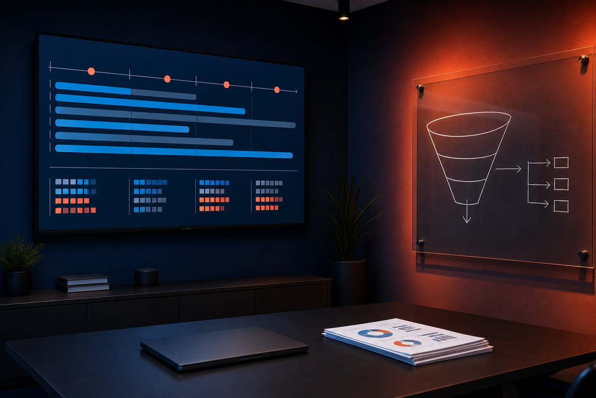 Meeting room screen with a quarterly channel plan