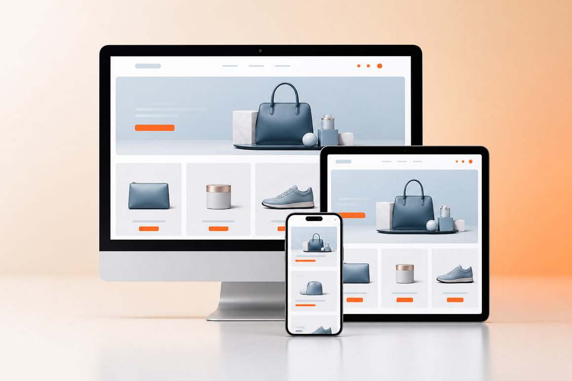 Store layout shown on a monitor, tablet and phone